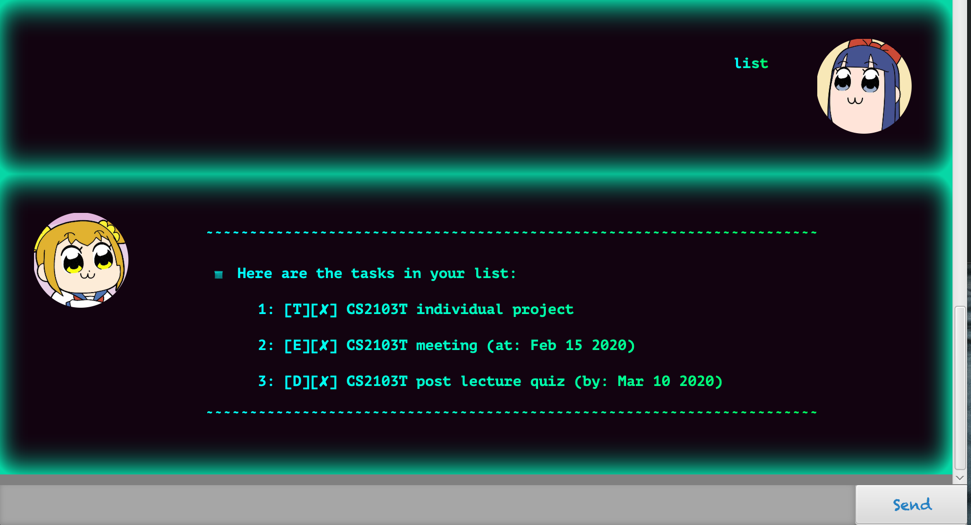 Screenshot for list command